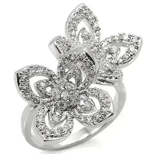 0W336 - Rhodium Brass Ring with AAA Grade CZ in Clear - Femstylo