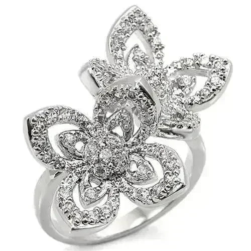 0W336 - Rhodium Brass Ring with AAA Grade CZ in Clear - Femstylo