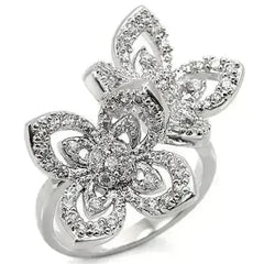 0W336 - Rhodium Brass Ring with AAA Grade CZ in Clear - Femstylo