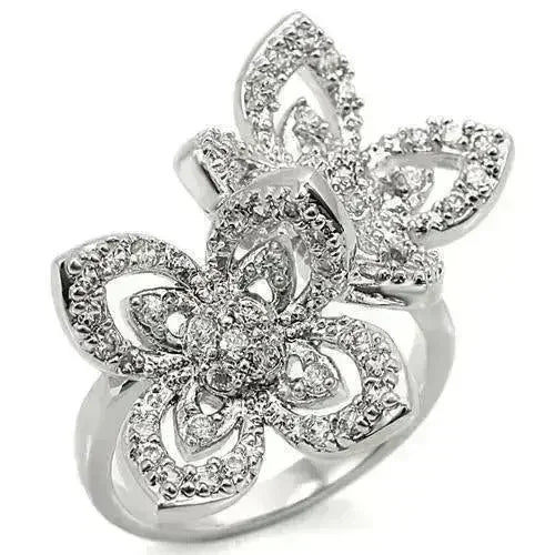 0W336 - Rhodium Brass Ring with AAA Grade CZ in Clear - Femstylo