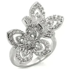 0W336 - Rhodium Brass Ring with AAA Grade CZ in Clear - Femstylo