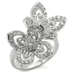 0W336 - Rhodium Brass Ring with AAA Grade CZ in Clear - Femstylo