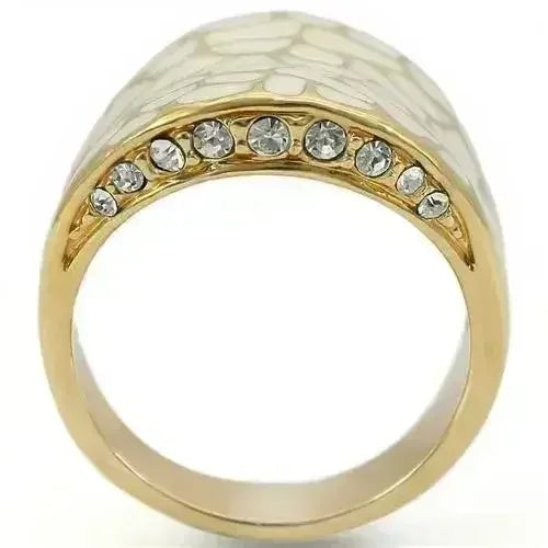 0W379 - Gold Brass Ring with Top Grade Crystal in Clear - Femstylo
