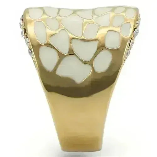0W379 - Gold Brass Ring with Top Grade Crystal in Clear - Femstylo