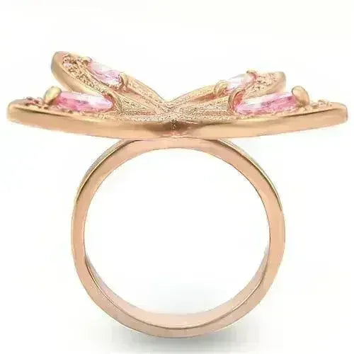 0W381 - Rose Gold Brass Ring with AAA Grade CZ in Rose - Femstylo
