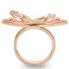 0W381 - Rose Gold Brass Ring with AAA Grade CZ in Rose - Femstylo