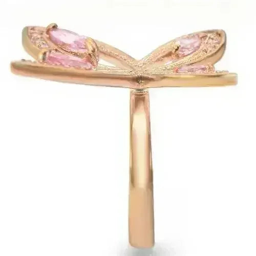 0W381 - Rose Gold Brass Ring with AAA Grade CZ in Rose - Femstylo