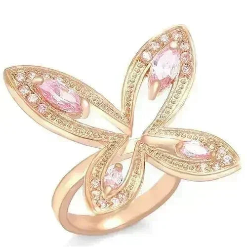 0W381 - Rose Gold Brass Ring with AAA Grade CZ in Rose - Femstylo
