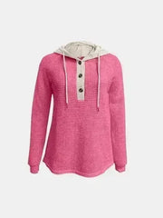 Full Size Waffle-Knit Contrast Long Sleeve Hoodie - Femstylo