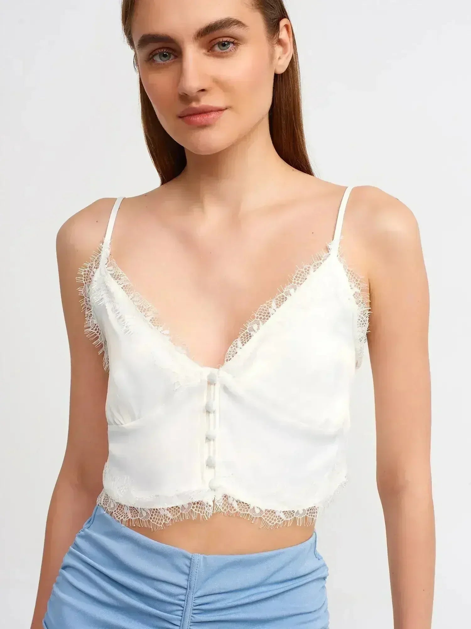 Lace Detail Crop Top | Rayon-Viscose Blend | Feminine Style - Femstylo