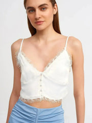 Lace Detail Crop Top | Rayon-Viscose Blend | Feminine Style - Femstylo