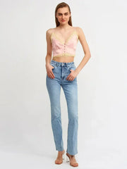 Lace Detail Crop Top | Rayon-Viscose Blend | Feminine Style - Femstylo