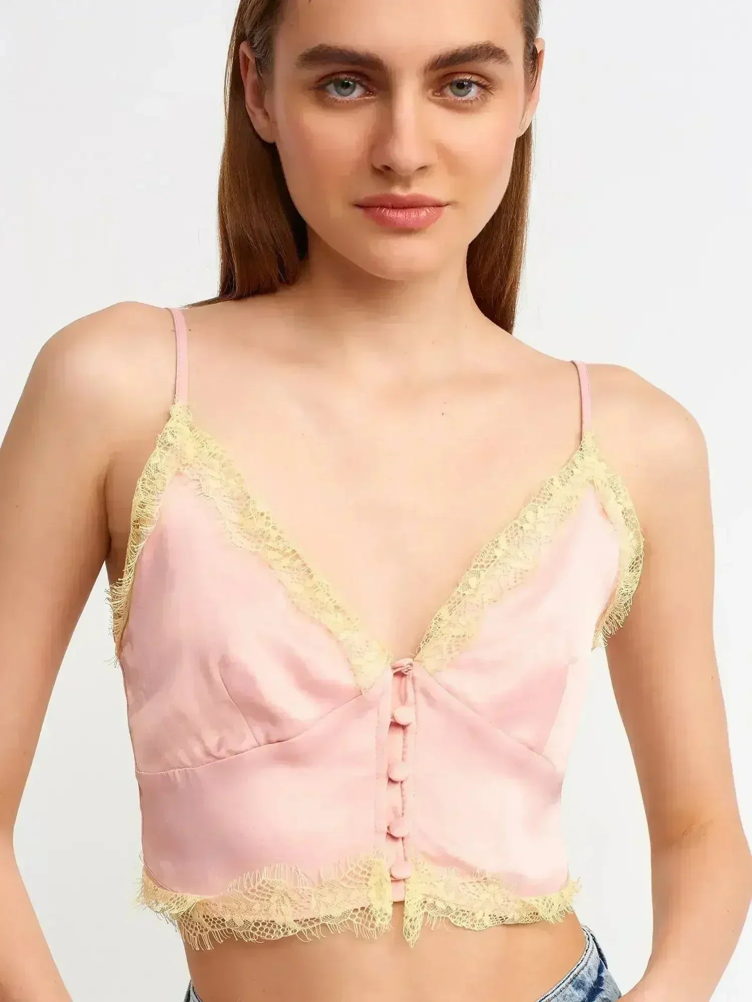 Lace Detail Crop Top | Rayon-Viscose Blend | Feminine Style - Femstylo