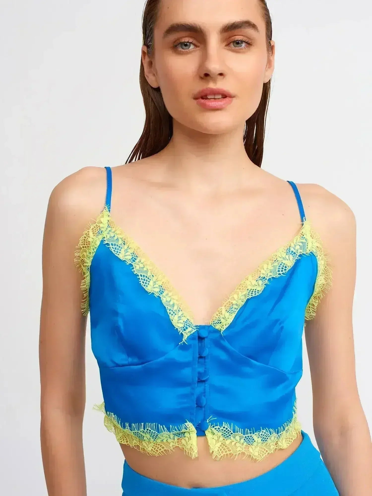 Lace Detail Crop Top | Rayon-Viscose Blend | Feminine Style - Femstylo