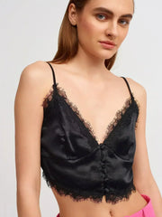 Lace Detail Crop Top | Rayon-Viscose Blend | Feminine Style - Femstylo