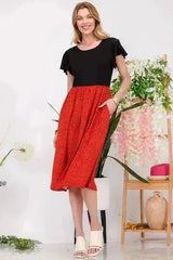 Celeste Full Size Two Tone Animal Print Flutter Sleeve Midi Dress Plus - Femstylo