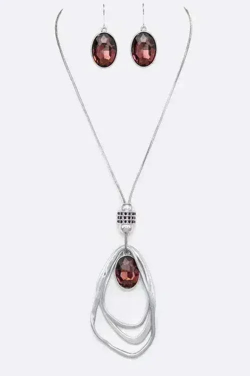 Crystal Drop & Hoops Necklace Set - Femstylo