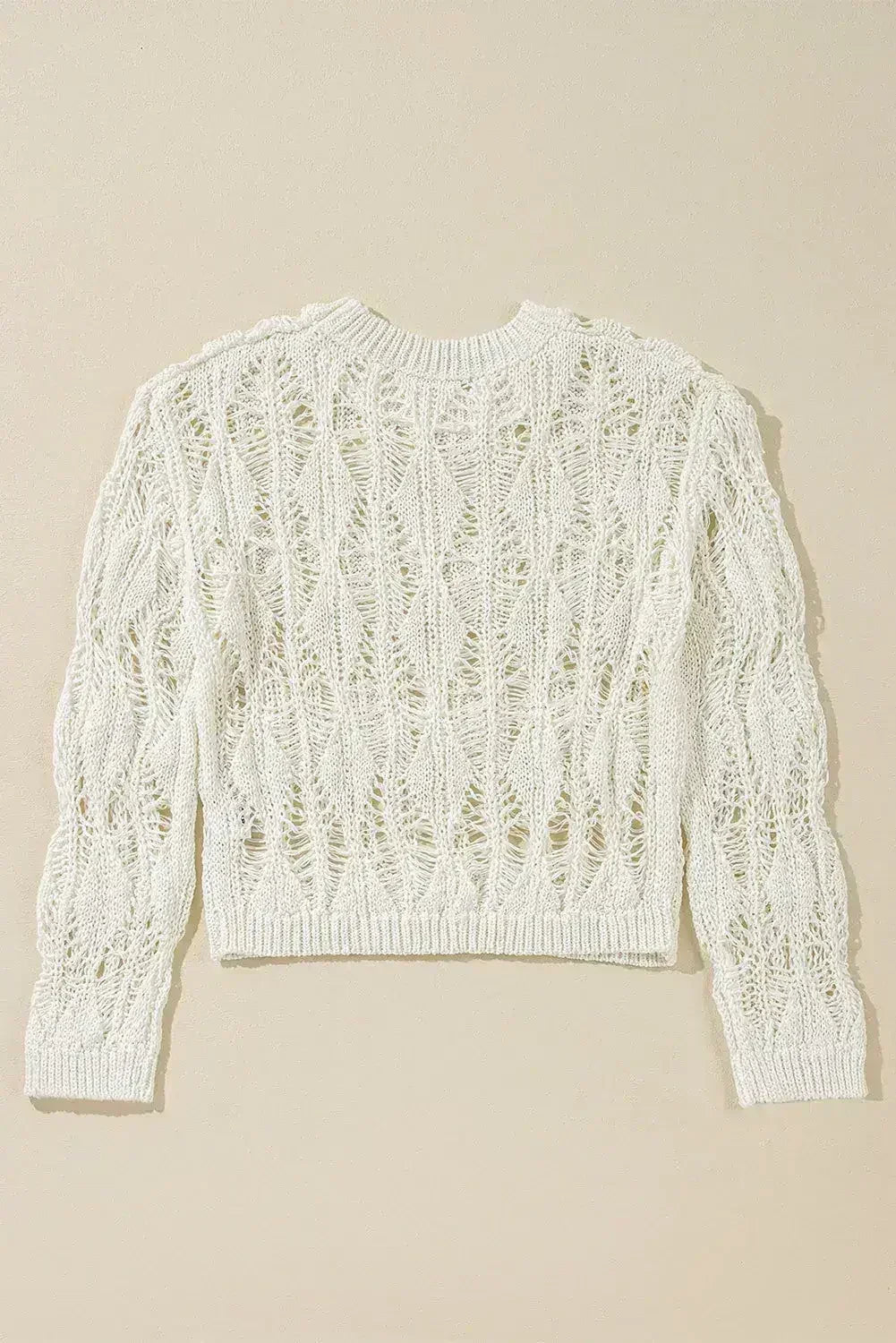 White Crochet Crew Neck Sweater - Loose Fit & High Elasticity | Femstylo - Femstylo