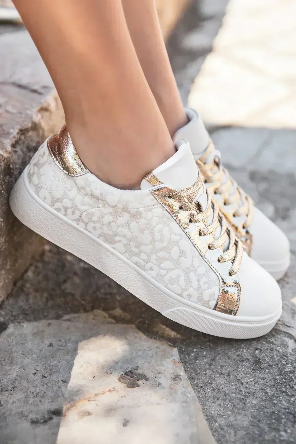 White Leopard Print Lace Up Sneaker - Femstylo