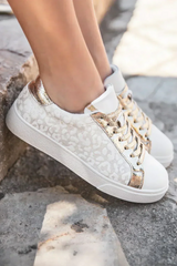 White Leopard Print Lace Up Sneaker - Femstylo