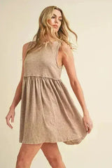 Round Neck Mini Tank Dress – Versatile Ruched Casual Wear - Femstylo