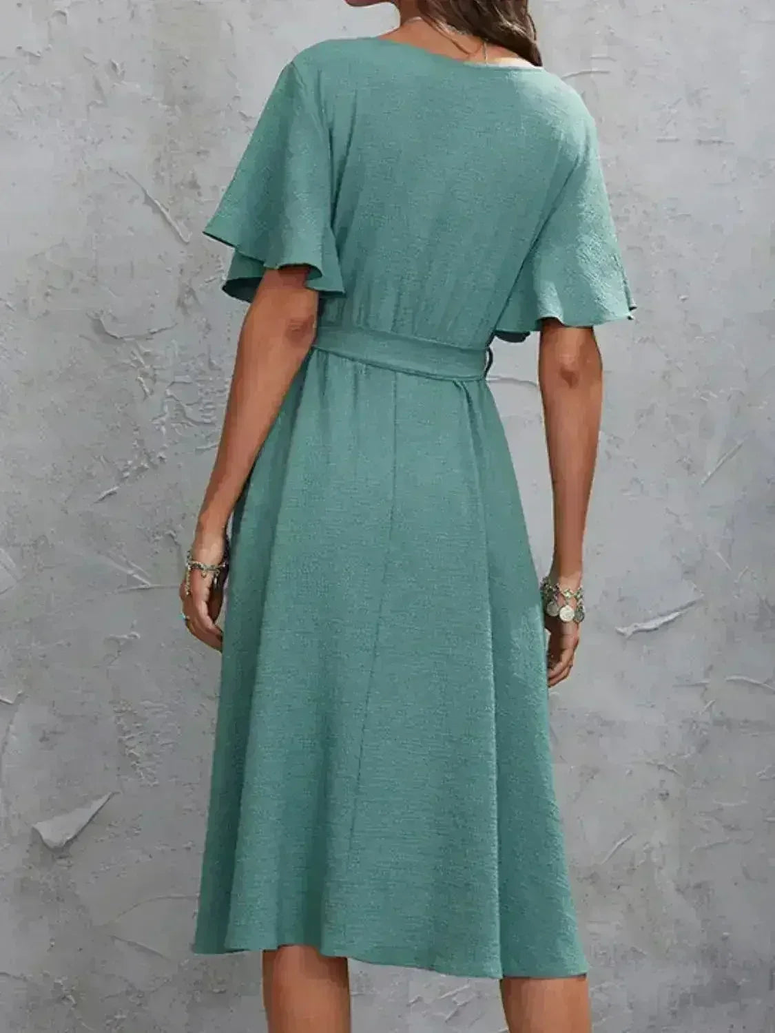 Surplice Flutter Sleeve Tie Wrist Midi Dress – Femstylo - Femstylo