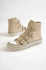 Beast Fashion Multi-Buckle Straps Studded Platform Sneakers - Femstylo