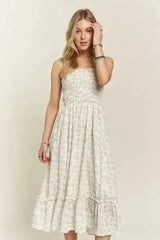 ADORA Smocked Floral Ruffled Hem Cami Dress - Femstylo
