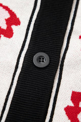 Beige Floral Print Button Front V Neck Contrast Trim Cardigan