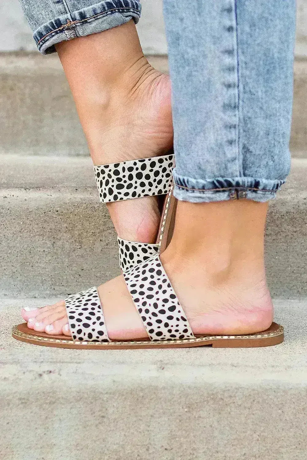 Leopard Dalmatian Print Suedette Slide Sandals - Femstylo