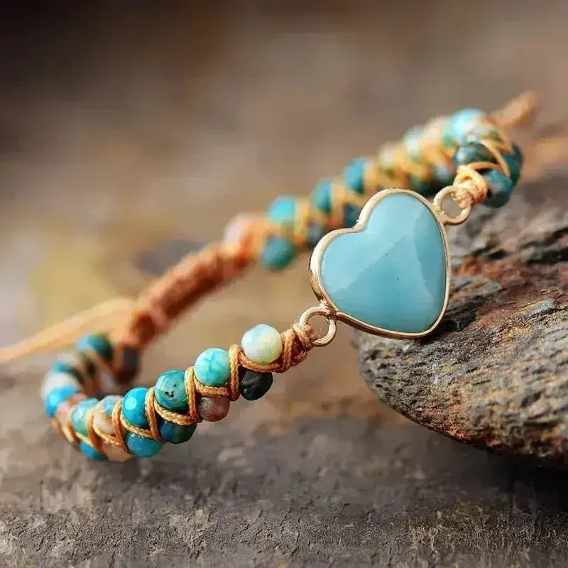 Amazonite Bracelet – Sky Blue Macrame | Adjustable Heart Charm - Femstylo
