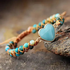 Amazonite Bracelet – Sky Blue Macrame | Adjustable Heart Charm - Femstylo