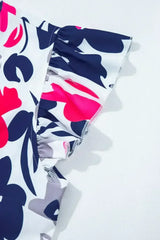 Rose Floral Print Notched Neck Flutter Sleeve Mini Dress - Femstylo