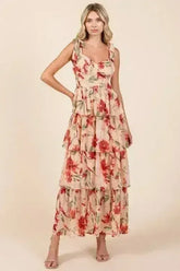 Mittoshop Layered Floral Sweetheart Neck Maxi Dress - Femstylo