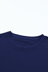 Blue Solid Color Basic Crew Neck Plain Tee