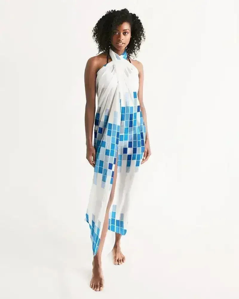 Sheer Mosaic Square White and Blue Swimsuit Cover Up - Femstylo