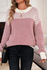 Red Colorblock Bishop Sleeve Knit Sweater