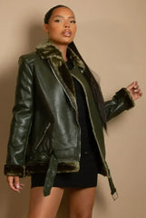 Faux Fur Collar Aviator Jacket (11729) - Femstylo