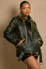 Faux Fur Collar Aviator Jacket (11729) - Femstylo