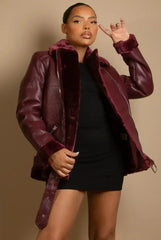 Faux Fur Collar Aviator Jacket (11729) - Femstylo