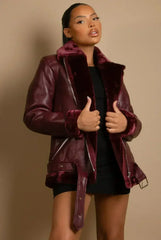 Faux Fur Collar Aviator Jacket (11729) - Femstylo