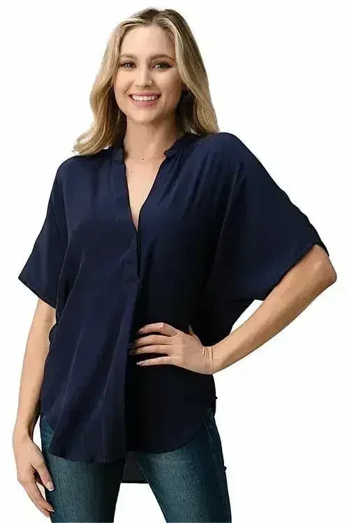 Effortless Dark Grey Oversized Button-Up Blouse for Women - Femstylo