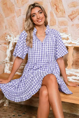 Lavendula Plaid Frill Tiered Mini Dress - Femstylo