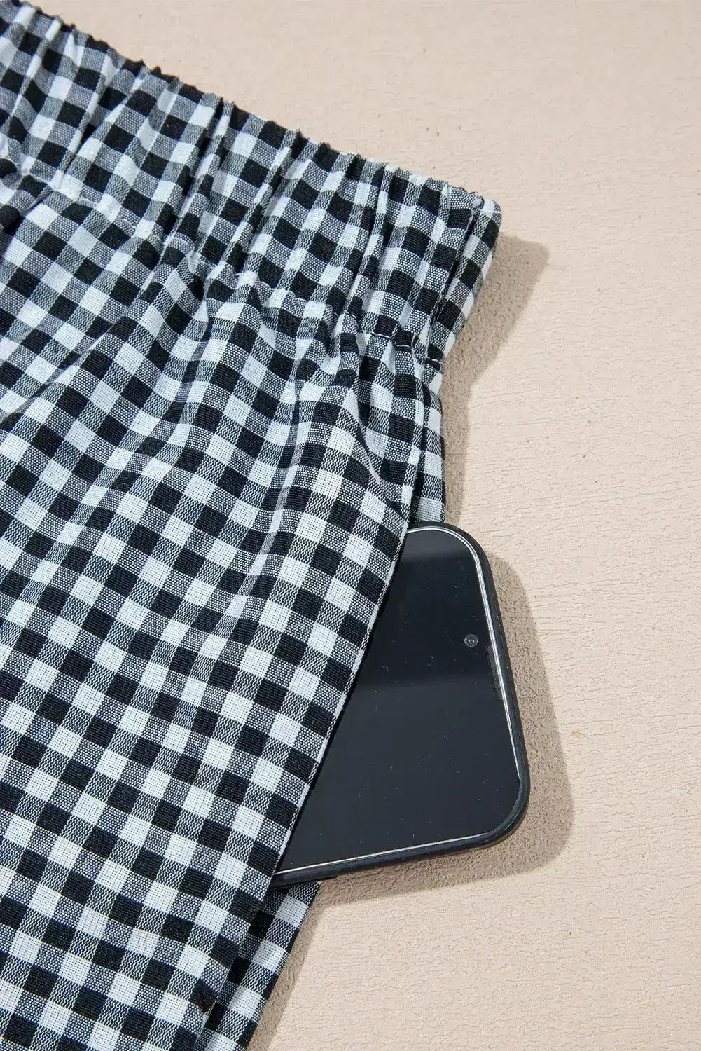Blue Vintage Gingham Print High Waisted Loose Shorts - Femstylo