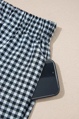 Blue Vintage Gingham Print High Waisted Loose Shorts - Femstylo