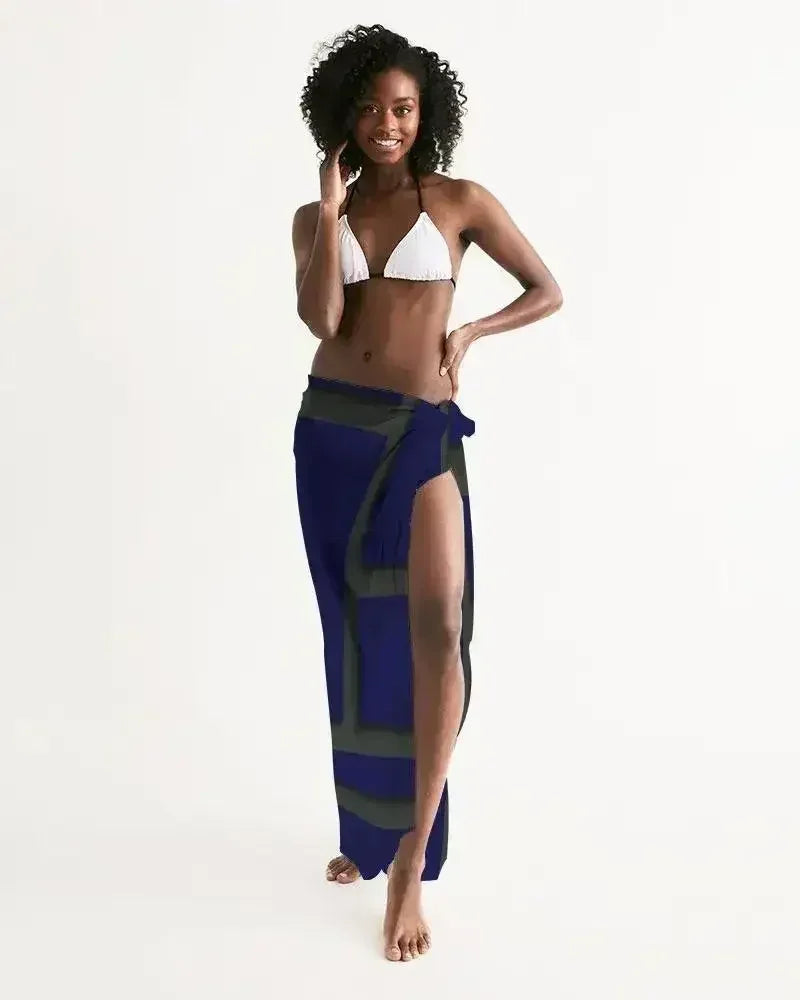 Sheer Sarong Swimsuit Cover Up Wrap / Geometric Dark Blue and Green - Femstylo