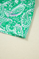 Green Paisley Print Long Sleeve Button Front Tied Waist Mini Dress