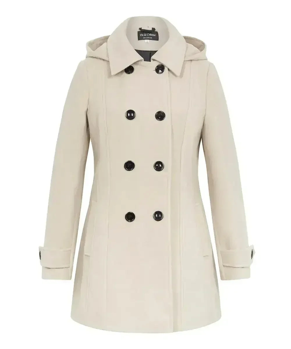 Wool Feel Double Breasted Hooded Coat - Femstylo