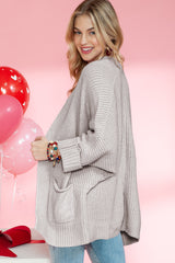 Gray Batwing Sleeve Pocket Oversized Cable Knit Cardigan