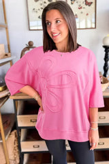 Clearly Aqua Solid Color Floral Patched Half Sleeve Tunic Top - Femstylo